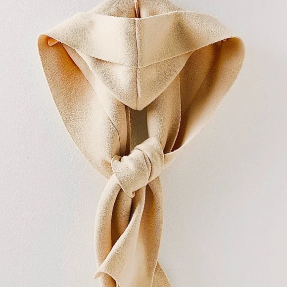 NWT FREE PEOPLE All For You Hooded Scarf In tan/beige/mushroom•extra long &wide - Picture 5 of 16